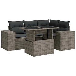 vidaXL Salon de jardin 5 pcs avec coussins gris résine tressée