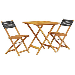 vidaXL Ensemble de bistro 3 pcs noir résine tressée et bois massif