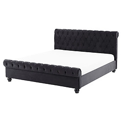 Beliani Lit double en velours noir 160 x 200 cm AVALLON