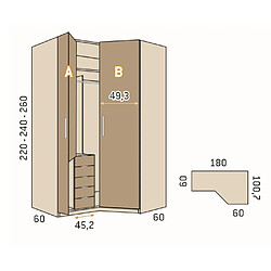 Inside 75 Armoire d'angle bibliothèque couleur Habana Gris Laquée hauteur 220 cm pas cher