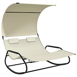 Maison Chic Chaise longue | Transat Bain de soleil double à bascule avec auvent Crème -GKD14682