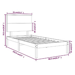 vidaXL Cadre de lit sans matelas noir 75x190 cm bois massif pas cher