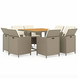 Maison Chic Ensemble à manger d'extérieur 9 pcs avec coussins,Salon de jardin,Mobilier de jardin Poly rotin Beige -GKD474839