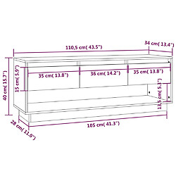 vidaXL Meuble TV Gris 110,5x34x40 cm Bois de pin massif pas cher