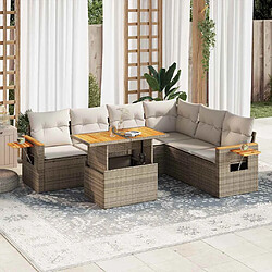 vidaXL Salon de jardin 6 pcs avec coussins beige résine tressée acacia