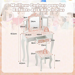 Helloshop26 Coiffeuse 2 en 1 pour enfants de 3-7 ans avec miroir amovible à 3 volets table de maquillage avec tabouret et tiroir rose 20_0007539