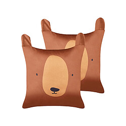 Beliani Lot de 2 coussins TEDDYBEAR Bouclé 45 x 45 cm Pour enfants Animal Touffeté Marron