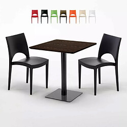 Grand Soleil Table carrée 70x70 plateau effet bois avec 2 chaises colorées Paris Melon - Noir