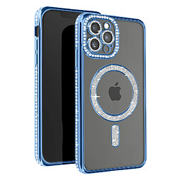 Avizar Coque Diamant pour iPhone 12 Pro Max Protection MagSafe Contour Strass Bleu Clair