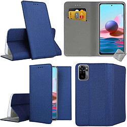 Htdmobiles Housse etui portefeuille avec coque intérieure en silicone pour Xiaomi Poco M5s + film ecran - BLEU MAGNET