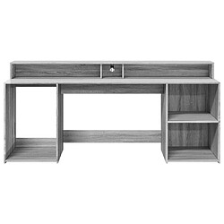 Avis Helloshop26 Bureau table poste de travail meuble d'ordinateur informatique étude et lumières LED sonoma 200 x 55 x 91 cm bois ingénierie gris 02_0023811