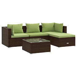 vidaXL Salon de jardin 5 pcs avec coussins résine tressée marron