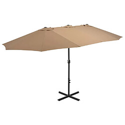 Helloshop26 Parasol d'extérieur et poteau en aluminium 460 x 270 cm taupe 02_0008298