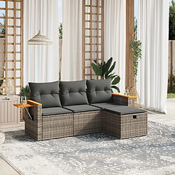 Maison Chic Ensemble de 4 Tables et chaises d'extérieur avec coussins,Salon de jardin gris résine tressée -GKD340693