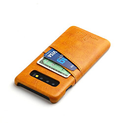 Wewoo Coque Rigide Etui en cuir Fierre Shann Retro Oil cire PU pour Galaxy S10 avec fentes cartes Jaune