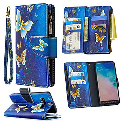 Etui en PU fermeture à glissière d'impression de modèle papillon bleu clair pour votre Samsung Galaxy S10