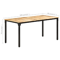 vidaXL Table de salle à manger 160x80x76 cm Bois de manguier brut pas cher