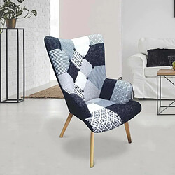 The Home Deco Factory Fauteuil en tissu patchwork pieds en bois brut Alta noir et blanc.