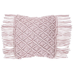 Beliani Coussin YANIKLAR Coton 40 x 40 cm Unicolore Macramé Rose