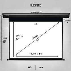 Duronic EPS70 /43 Ecran de Projection électrique 70 Pouces 4:3/142 x 107 cm - Fixation Mur ou Plafond - 4K Full HD 3D