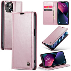 Etui en PU CASEME antichoc, rétro texture cireuse, fermeture magnétique avec support pour votre iPhone 13 6.1 pouces - rose