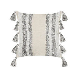 Beliani Coussin HELICONIA Coton 45 x 45 cm À rayure Touffeté Beige