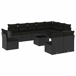 Maison Chic Salon de jardin 11 pcs avec coussins | Ensemble de Table et chaises | Mobilier d'Extérieur noir résine tressée -GKD59830