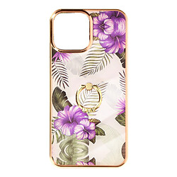 Avizar Coque iPhone 11 Pro Bi-matière avec Bague de Maintien Motif Fleurs Violet