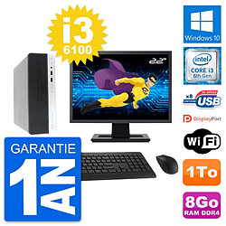 PC HP ProDesk 400 G4 SFF Ecran 22" i3-6100 RAM 8Go Disque 1To Windows 10 Wifi - Occasion