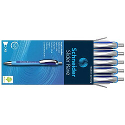 Schneider Slider Rave Lot de 5 Stylos à bille rétractables et rechargeables avec technologie Viscoglide Encre bleu indélébile