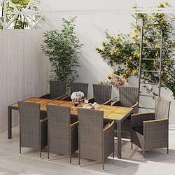 Maison Chic Mobilier à dîner 9 pcs de jardin avec coussins - Ensemble table et chaises d'extérieur - Salon/Mobilier de jardin classique Résine tressée Gris -MN62794