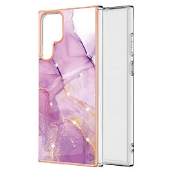 Coque en TPU anti-rayures, IML IMD électroplaqué, motif marbre Violet 001 pour votre Samsung Galaxy S22 Ultra 5G