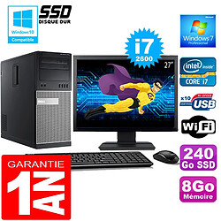 PC Tour DELL 7010 Core I7-2600 Ram 8Go Disque 240 Go SSD Wifi W7 Ecran 27" - Occasion