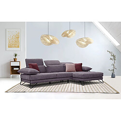 Courtois Laville Canapé d'angle droit Norden 4 places en tissu violet avec coussins déco