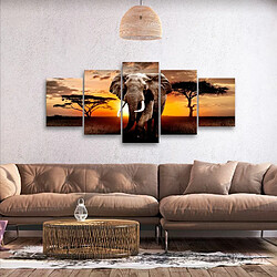 Paris Prix Tableau Imprimé Wandering Elephant 5 Panneaux Wide 100x225cm