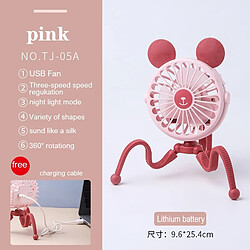 (TJ-05A rose) Ventilateur de Poussette USB Ventilateur de Siège de Voiture de Lit de Bébé Portatif de Bureau Portatif 500mAh Rechargeable