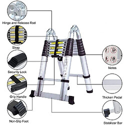 Échelle Télescopique Portable et Pliante Échelle Escamotable 3,2M (1,6M + 1,6M)