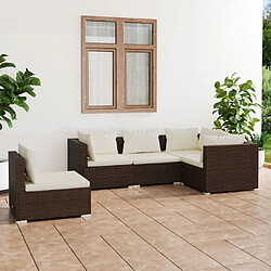 Maison Chic Salon de jardin 5 pcs + coussins - Mobilier/Meubles de jardin - Table et chaises d'extérieur Résine tressée Marron -MN34243