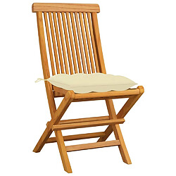 Maison Chic Lot de 4 Chaises de jardin,Fauteuil d'extérieur avec coussins blanc crème Teck massif -MN78603