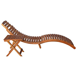 Avis Helloshop26 Transat chaise longue bain de soleil lit de jardin terrasse meuble d'extérieur avec table bois d'acacia massif marron 02_0012602