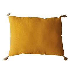 Toilinux Coussin rectangulaire Panama avec 4 pompons en jute - 70 cm x 50 cm - Jaune moutarde