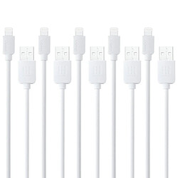 Wewoo Câble blanc pour iPhone X / 8 & 8 Plus / 7 & 7 Plus / 6 & 6s & 6 Plus & 6s Plus / iPad 5 PCS 1 m haute vitesse Lightning à USB Sync et Kit de de charge,