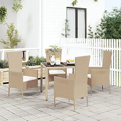 vidaXL Ensemble à manger de jardin avec coussins 5pcs Beige poly rotin