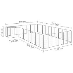 Helloshop26 Chenil extérieur cage enclos parc animaux chien argenté 19,36 m² acier 02_0000248