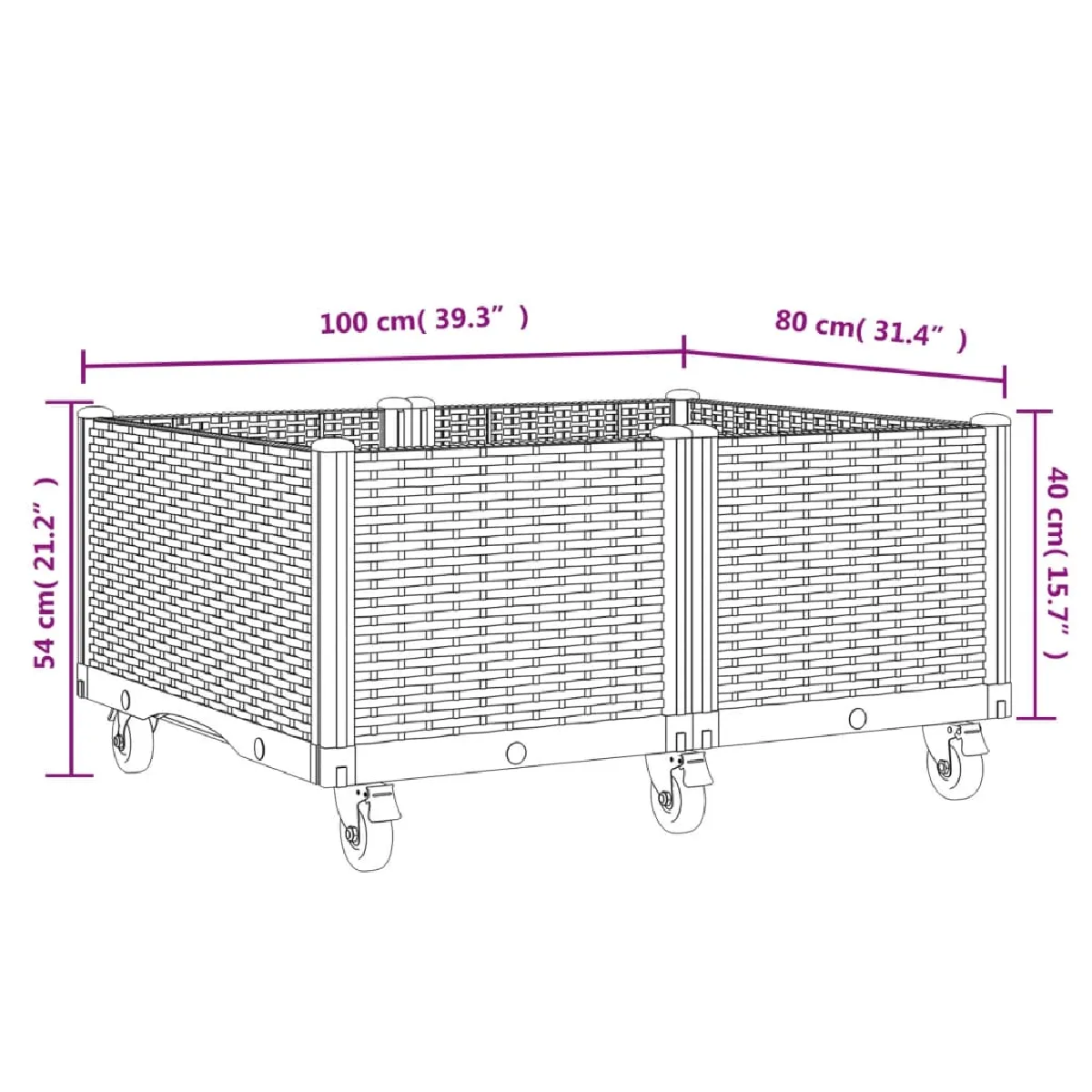 vidaXL Jardinière à roulettes bleu gris 100x80x54 cm PP pas cher