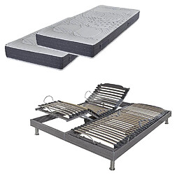 Ebac Ensemble relaxation S62 + Matelas Mousse Myriade - 5 zones - 2x80x200 - Gris