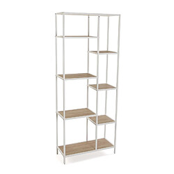 Versa Étagère murale de style industriel, Bibliothèque Cedric 70x30x178cm,Bois et métal, Blanc et marron