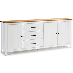 Pegane Buffet en pin massif décor ciré chêne et blanc, meuble de rangement - Longueur 190 x Profondeur 40 x Hauteur 80 cm