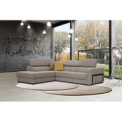 Courtois Laville Canapé d'angle gauche Bergo 5 places en tissu taupe avec coussins déco