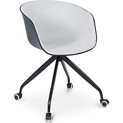 ICONIK INTERIOR Chaise de bureau tapissée avec accoudoirs - Chaise de bureau à roulettes - Noir et blanc - Jodie Gris clair